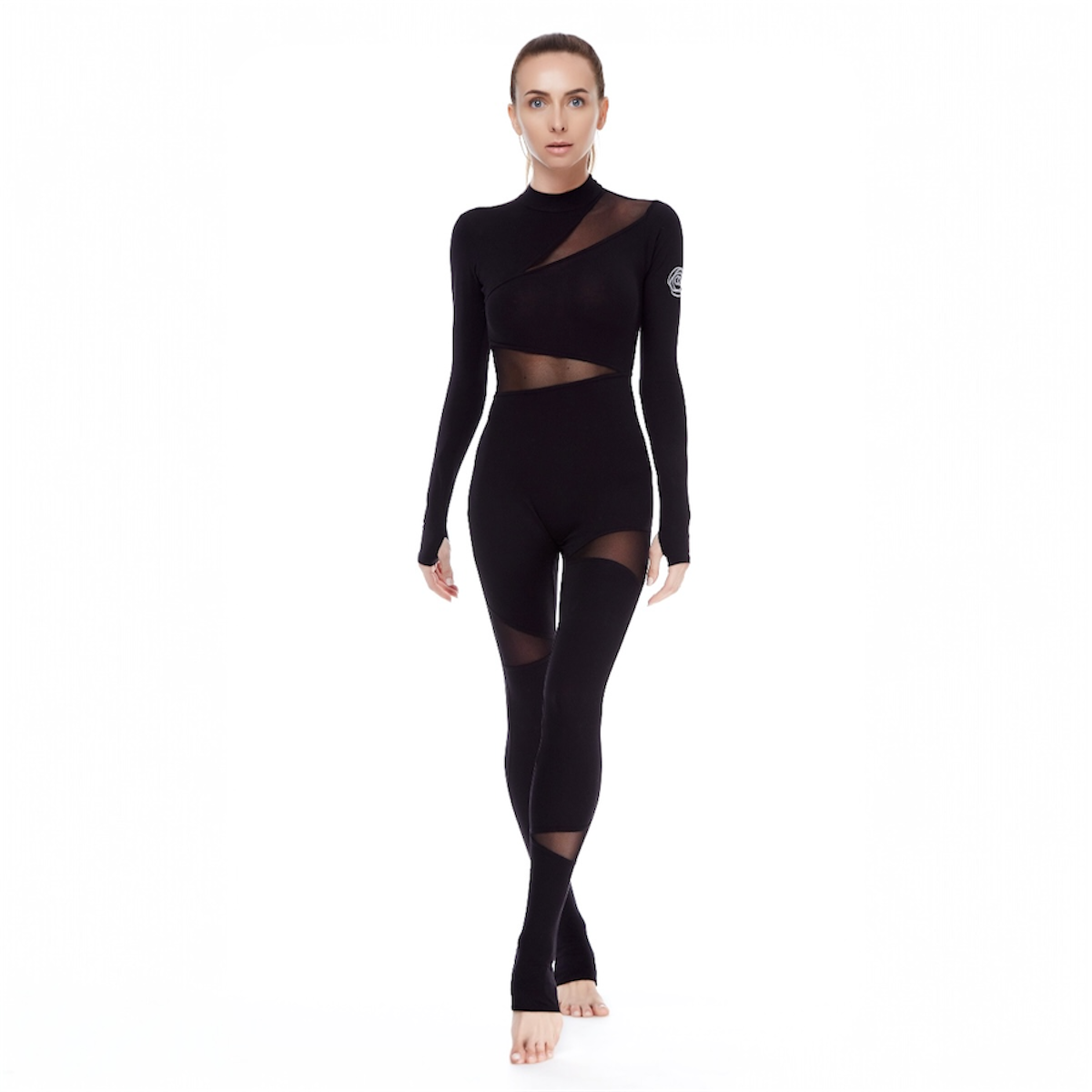 Mesh Jumpsuit with Long Sleeves